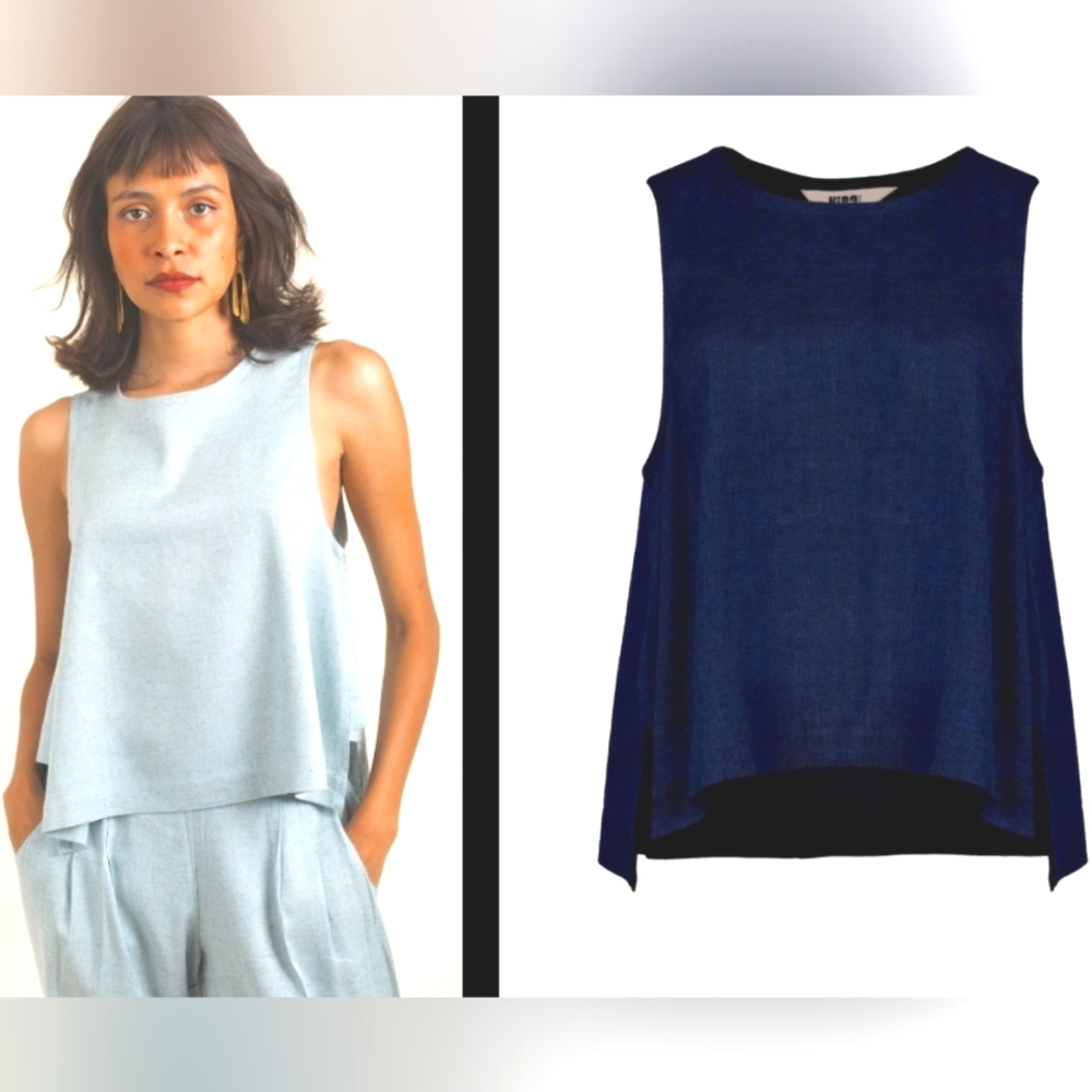 Nipa MexicoCity designer Linen Bamboo top Asymmetric trapeze blouse in BLACK